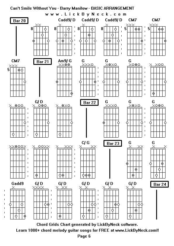 Chord Grids Chart of chord melody fingerstyle guitar song-Can't Smile Without You - Barry Manilow - BASIC ARRANGEMENT,generated by LickByNeck software.